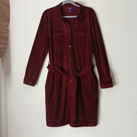 NYDJ suede shirt dress color wine size 14 - Picture 1 of 5